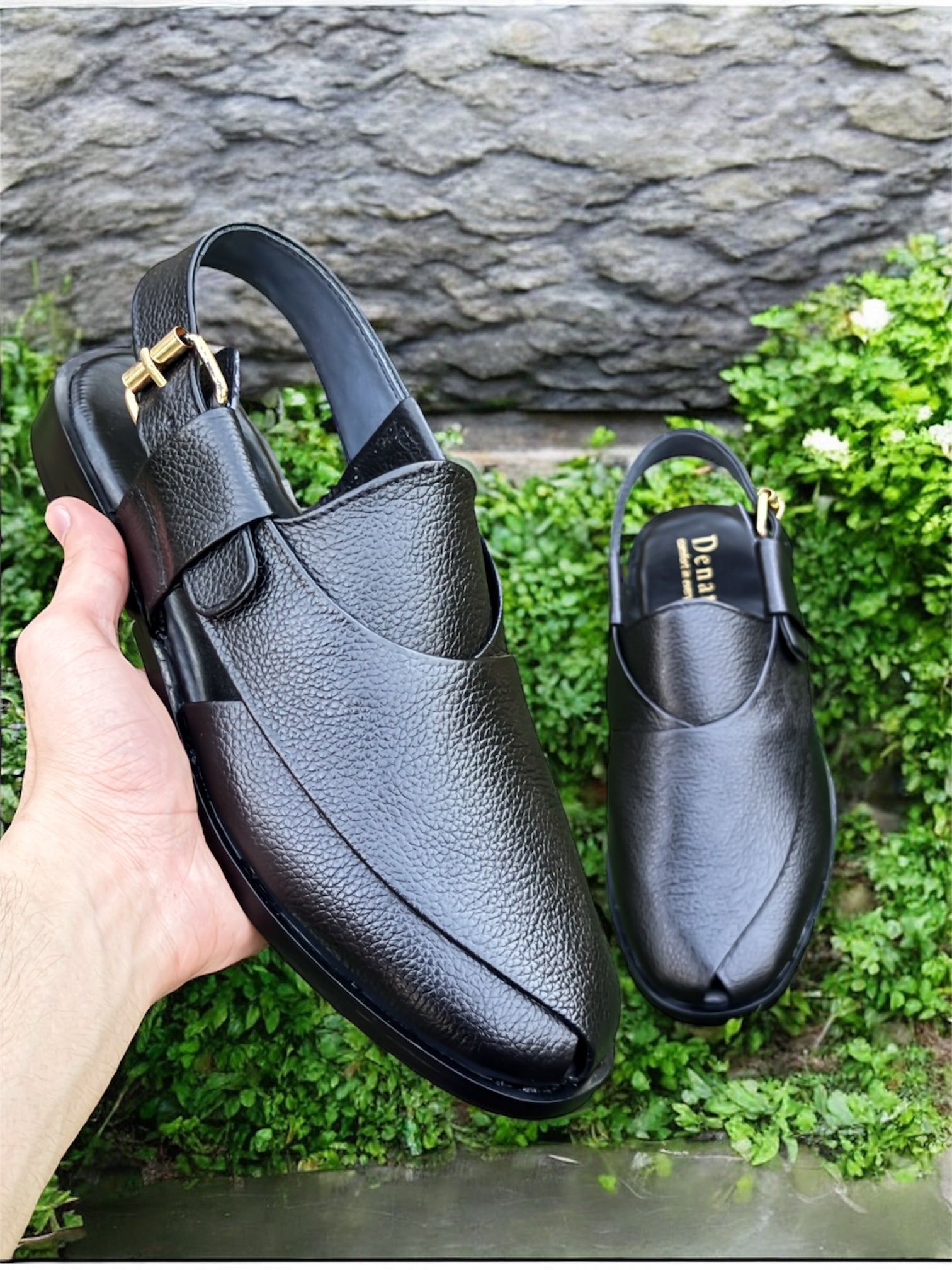 Black Leather Peshawari Kheri