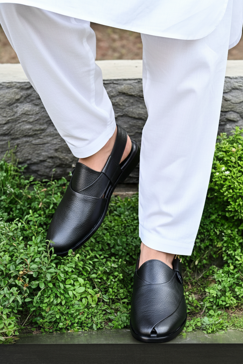Black Leather Peshawari Kheri