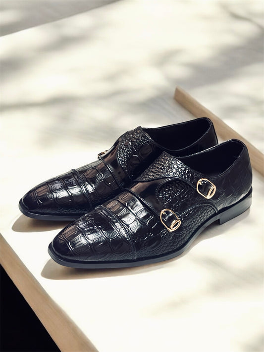 Black Double Monk leather